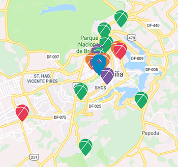 Tela do aplicativo exibe os pontos turísticos no mapa. 