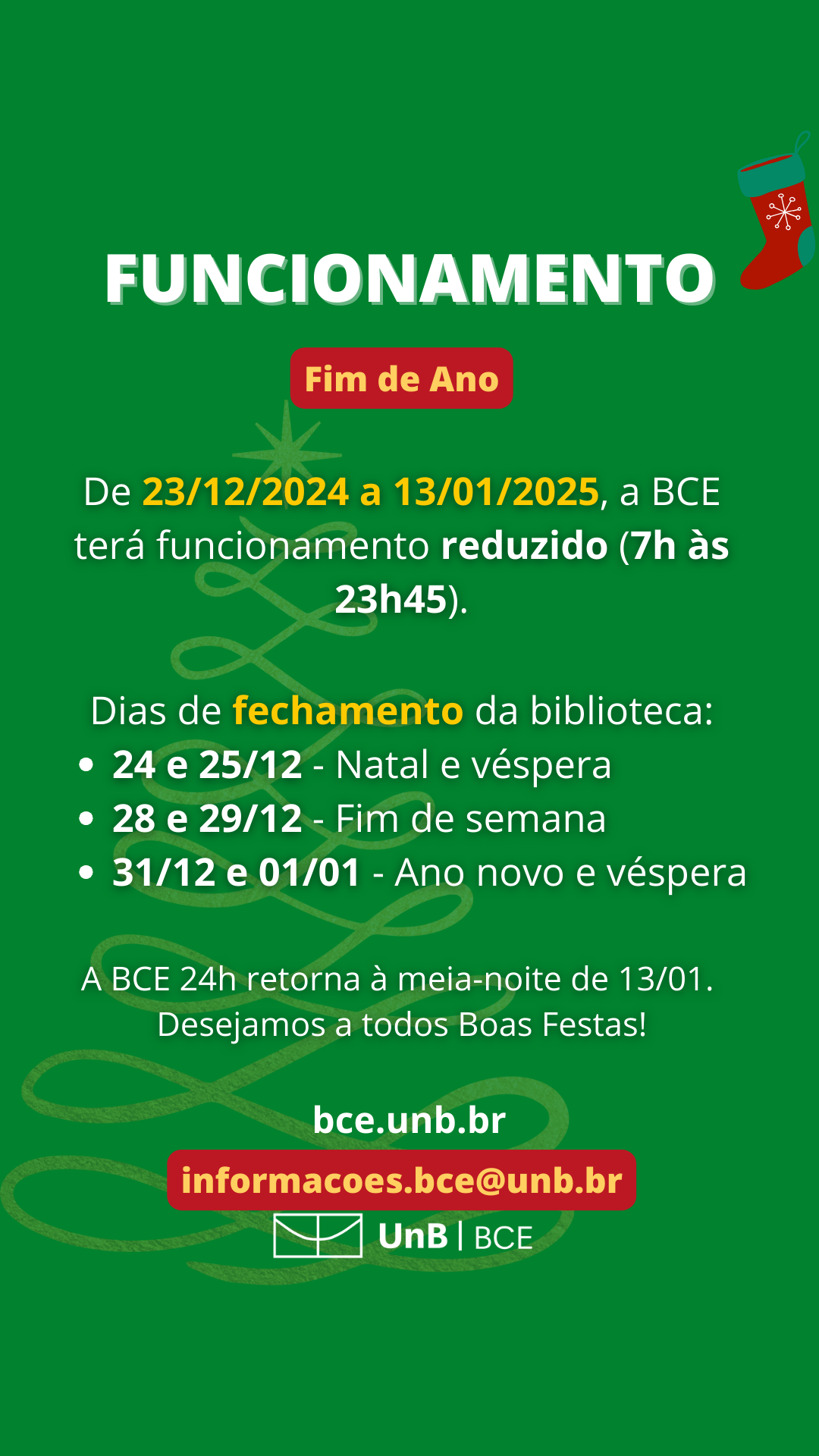 Funcionamento da BCE no fim de ano
