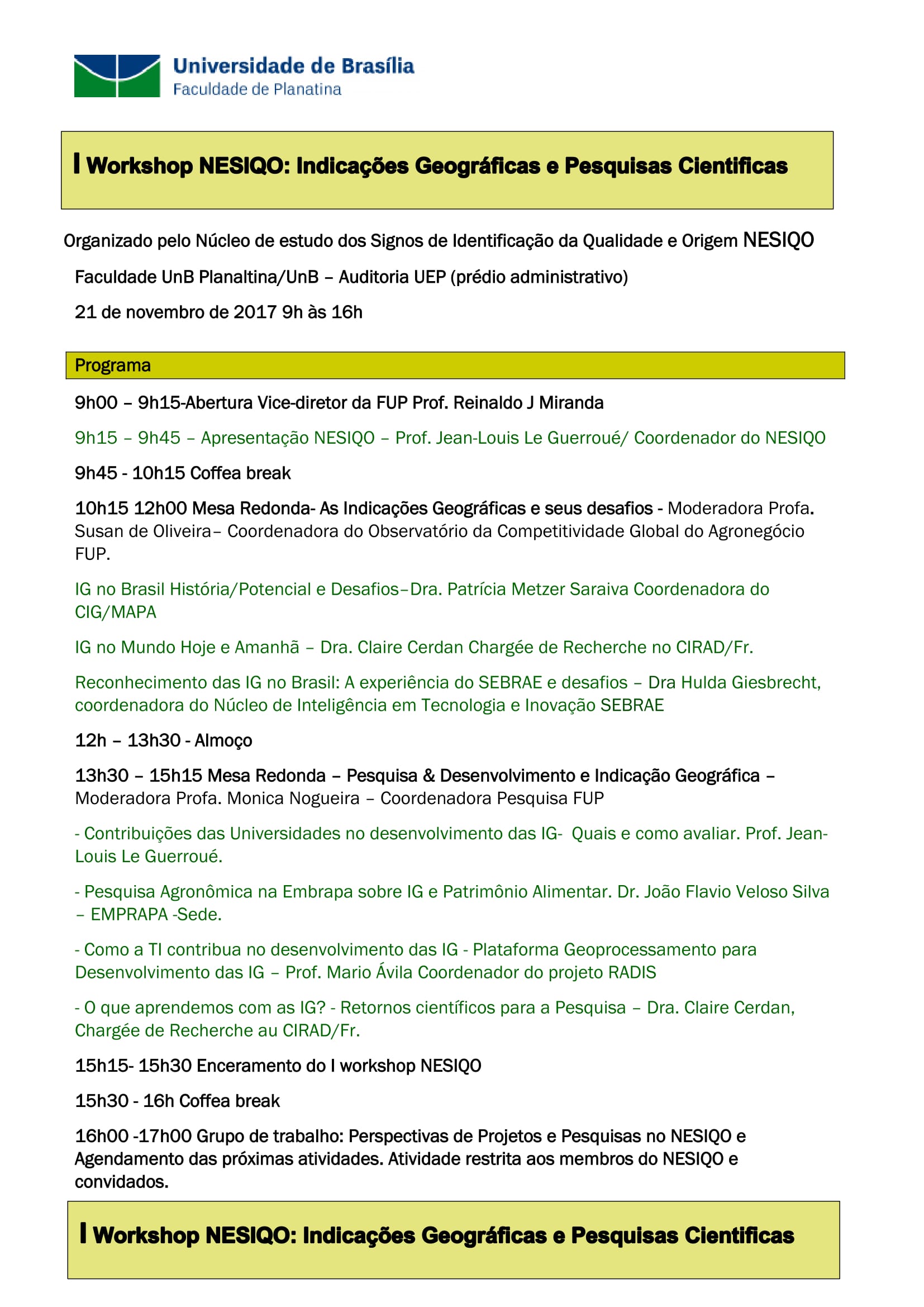  I Workshop de Indicações Geográficas e Pesquisas Científicas